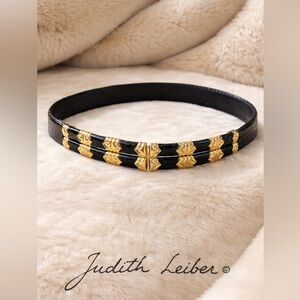 🖤 Judith Leiber New York Black Snakeskin Leather Belt – Gold Hardware
